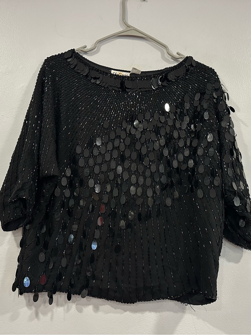 Oleg Cassini 100% Silk Pailette Sequin Dolman Sleeve Blouse Top